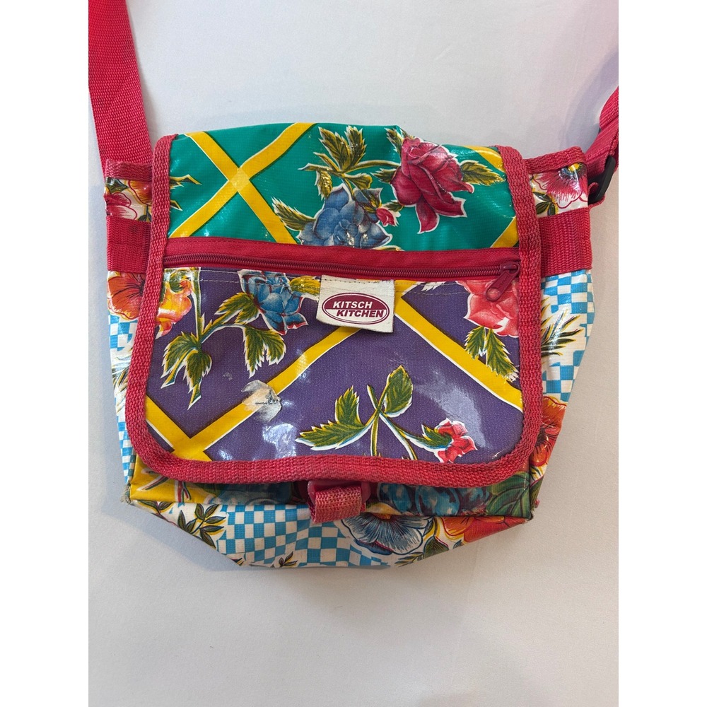 Kitsch Kitchen Crossbody Bag Unisex Small Multicolor Floral Fruit Oilcloth